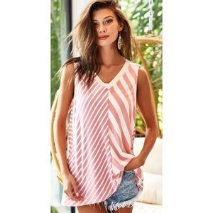 Pink and white striped sleeveless  tank top.  NWT.  SIZE XL